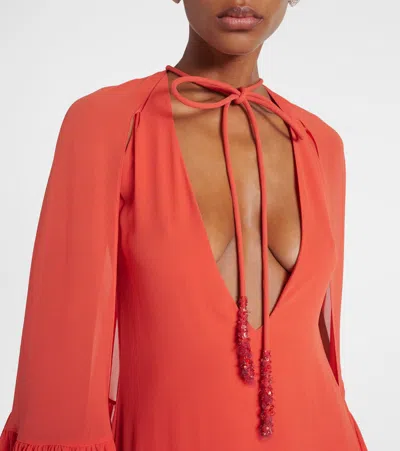 Valentino Caped Silk Georgette Maxi Dress In Red