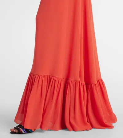 Valentino Caped Silk Georgette Maxi Dress In Red