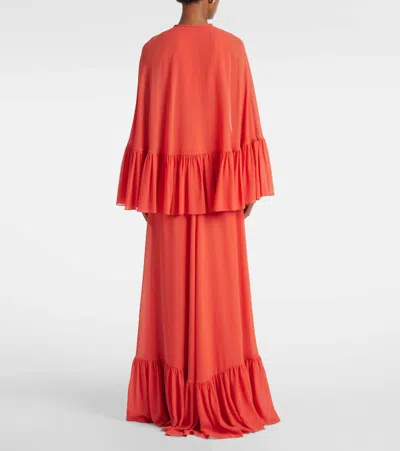 Valentino Caped Silk Georgette Maxi Dress In Red