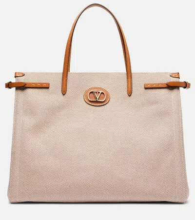 Valentino Antibes Leather-trimmed Canvas Tote Bag