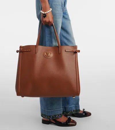 Valentino Borsa Shopping Antibes Media In Pelle Marrone Donna