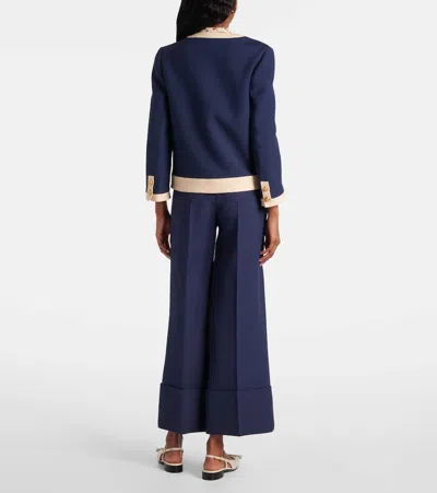 Valentino V-neck Wool Blend Blazer With Front Pocket In Blue