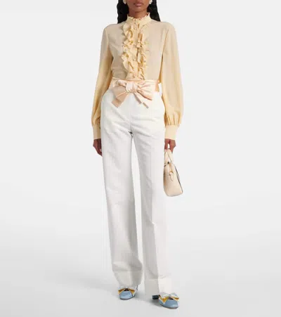 Valentino High-rise Cotton And Linen Straight Pants In White