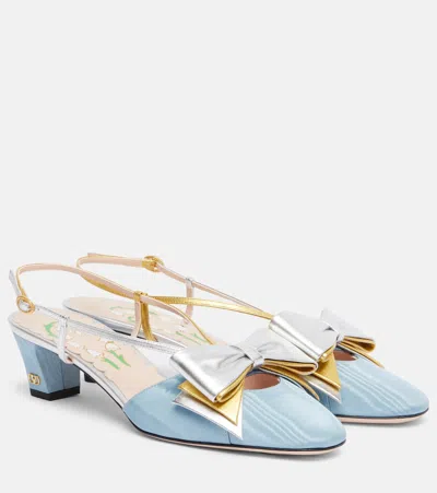 Valentino Bowow Leather Pumps In Blue