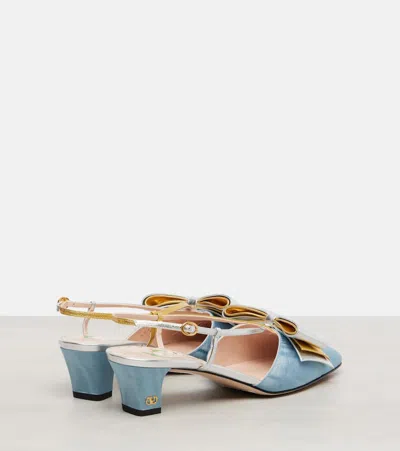 Valentino Bowow Leather Pumps In Blue