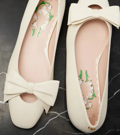 Valentino Leather Ballerinas Featuring Bow Detail In White
