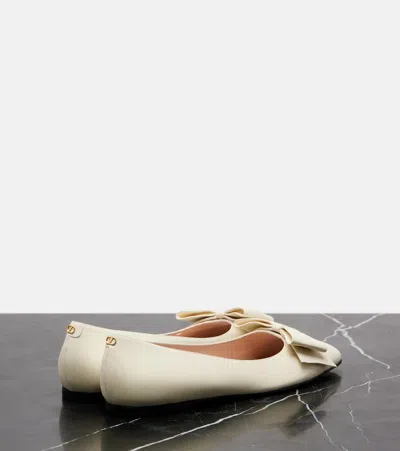 Valentino Leather Ballerinas Featuring Bow Detail In White