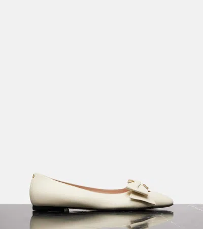 Valentino Leather Ballerinas Featuring Bow Detail In White