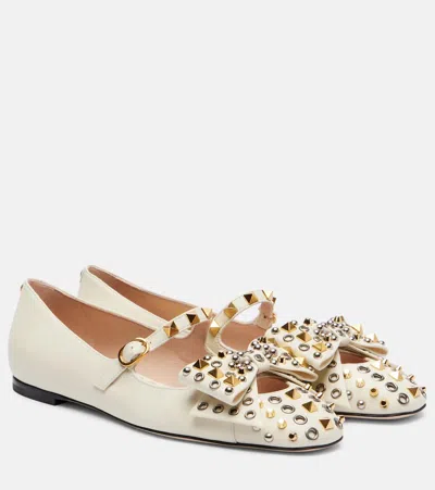 Valentino Mary-jane Bowow Ballerina In Kidskin With Studs In White
