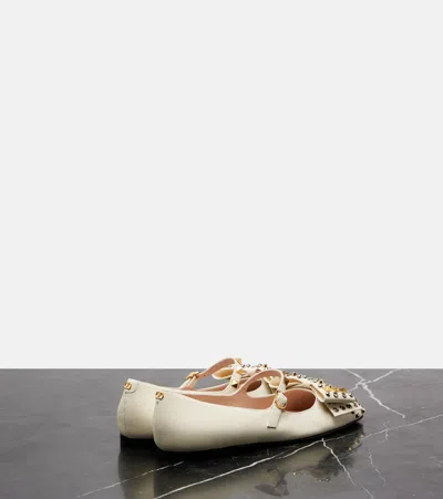 Valentino Mary-jane Bowow Ballerina In Kidskin With Studs In White