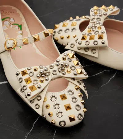 Valentino Mary-jane Bowow Ballerina In Kidskin With Studs In White