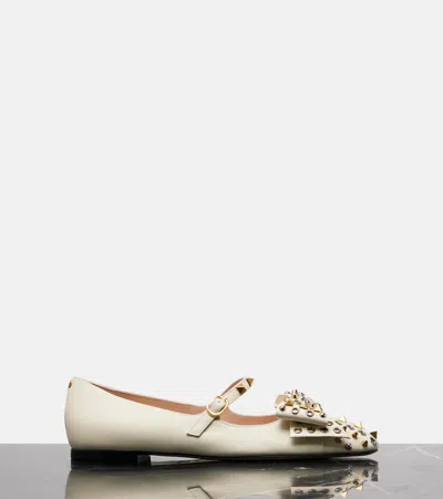 Valentino Mary-jane Bowow Ballerina In Kidskin With Studs In White