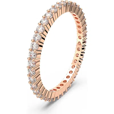 Swarovski Rose Gold-tone Round Cut Vittore Ring In Gold