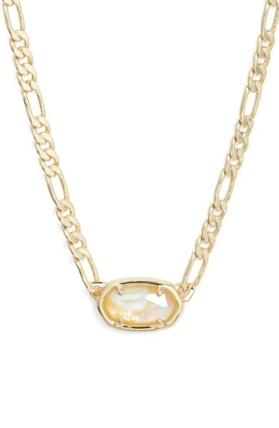 Kendra Scott Elisa Mother-of-pearl Figaro Chain Pendant Necklace In Gold
