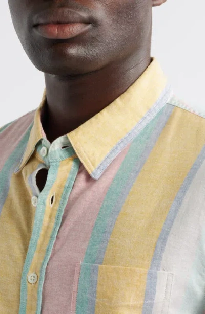Rails Carson Stripe Short Sleeve Stretch Linen Blend Button-up Shirt In Multi