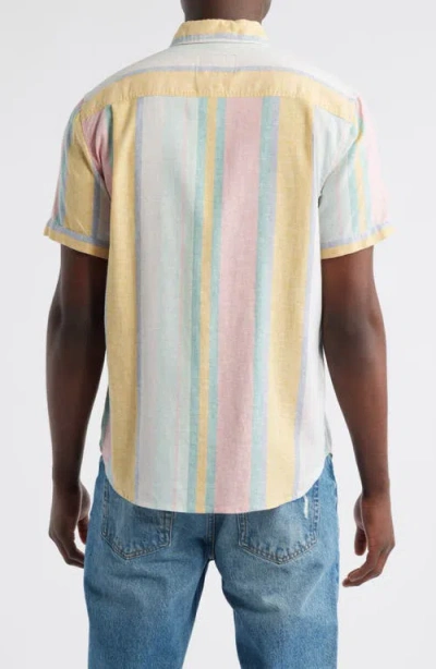 Rails Carson Stripe Short Sleeve Stretch Linen Blend Button-up Shirt In Multi