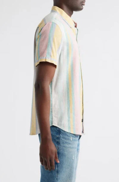 Rails Carson Stripe Short Sleeve Stretch Linen Blend Button-up Shirt In Multi
