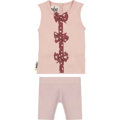 Maniere Manière Kids' Bow Tank & Bike Shorts Set In Pink
