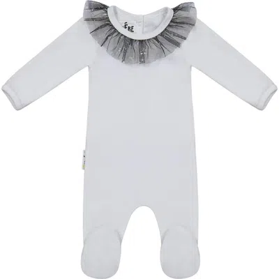 Maniere Manière Glitter Mesh Ruffle Footie In Gray