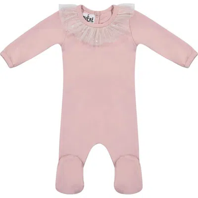 Maniere Manière Glitter Mesh Ruffle Footie In Pink