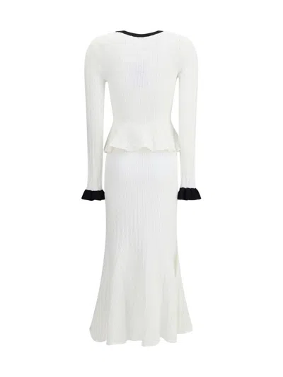 Self-portrait Pointelle Knit Contrast Midi Dress In White