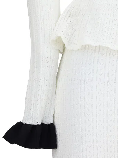 Self-portrait Pointelle Knit Contrast Midi Dress In White