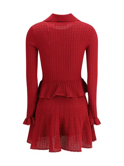 Self-portrait Self Portrait Women Burgundy Pointelle Knit Long-sleeved Mini Dress In Red
