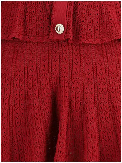 Self-portrait Self Portrait Women Burgundy Pointelle Knit Long-sleeved Mini Dress In Red