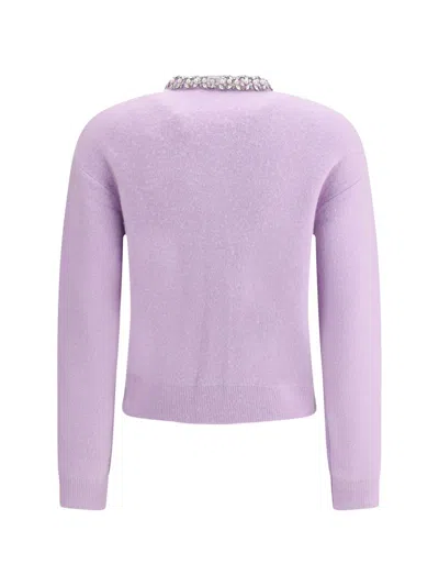 Self-portrait Lilac Crystal Trim Knit Cardigan