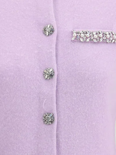 Self-portrait Lilac Crystal Trim Knit Cardigan