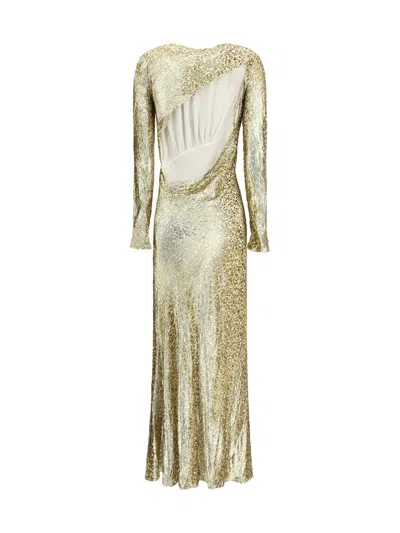 Self-portrait Long Dress In Gold Thread Dresses Gold In Gold