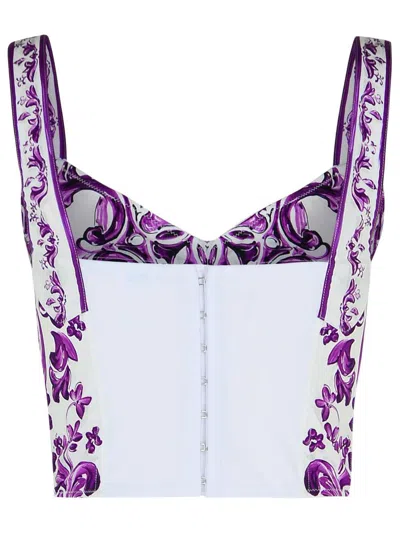 Dolce & Gabbana Cotton Blend Bustier Top With Maiolica Print In Purple