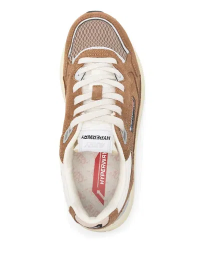 Autry Hyperway Beige Low Top Sneakers With Logo Patch On Side And Tongue In Suede And Mesh Woman In Brown