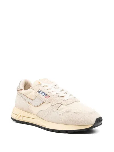 Autry Reelwind Low Sneakers In Nylon Suede And Leather Color Ecru And Platinum Shoes In Neutral