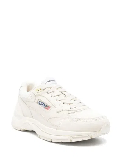 Autry Hyperway Sneakers In Whisper White Laminated Leather And Mesh Shoes In Neutral