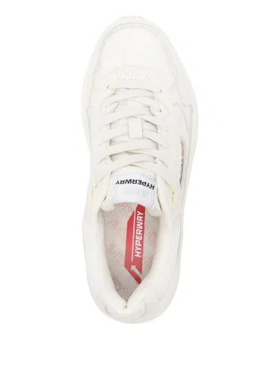 Autry Hyperway Sneakers In Whisper White Laminated Leather And Mesh Shoes In Neutral