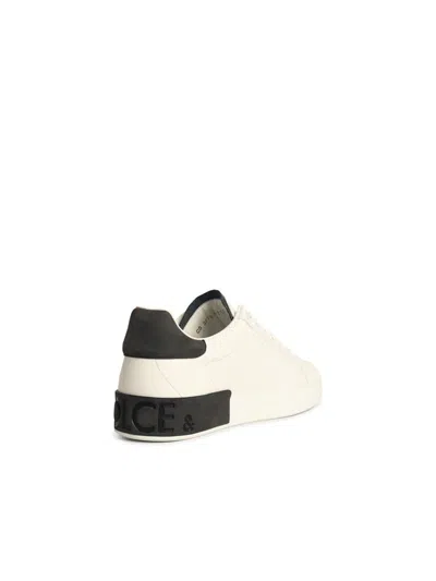 Dolce & Gabbana Men White Calf Leather Portofino Sneakers In Neutral