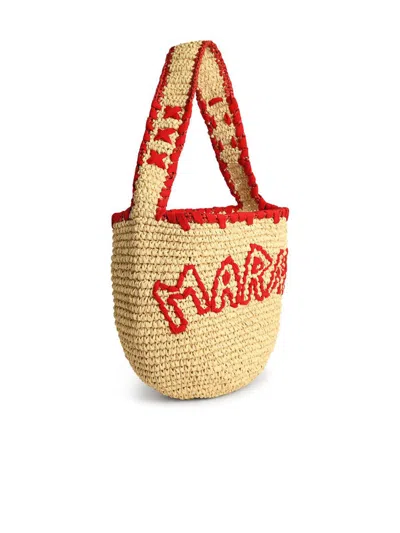 Marni Medium Raffia Tote Bag With Top Handle In Neutral