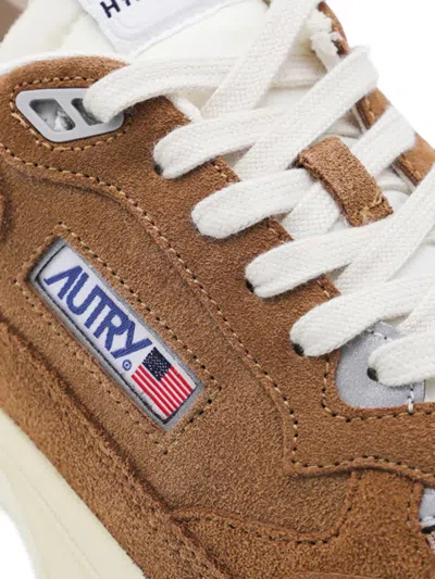 Autry Hyperway Sneakers In Cigar And Silver Mesh And Suede In Brown