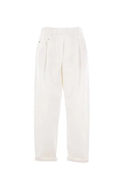 Brunello Cucinelli Pull On Light Beige Cotton Pants In White