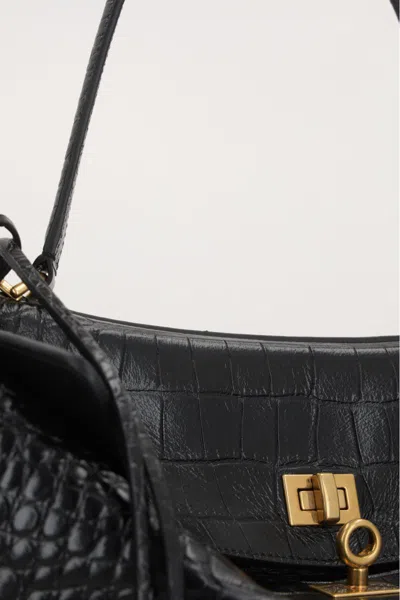 Balenciaga Women`s Medium Rodeo Crocodile Embossed Bag In Black In Black