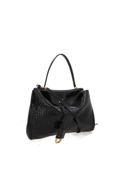 Balenciaga Women`s Medium Rodeo Crocodile Embossed Bag In Black In Black