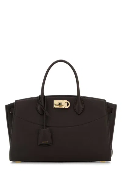 Ferragamo Dark Brown Leather Large Studio Soft Handbag