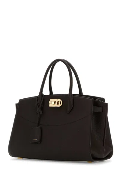 Ferragamo Dark Brown Leather Large Studio Soft Handbag