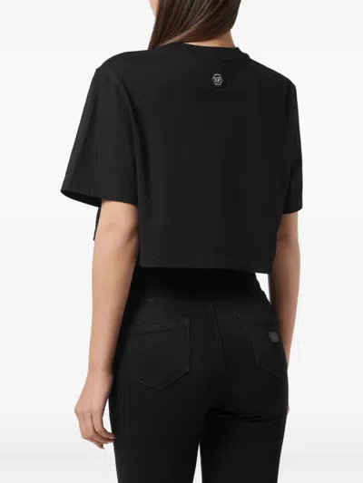 Philipp Plein Crystal-embellished Cropped T-shirt In Black