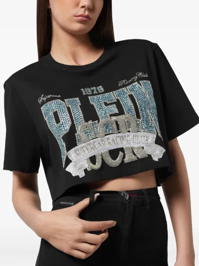 Philipp Plein Crystal-embellished Cropped T-shirt In Black
