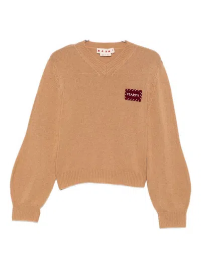 Marni Brown V-neck Sweater In Brown