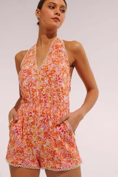 Poupette St Barth Short Jumpsuit Beth In Orange