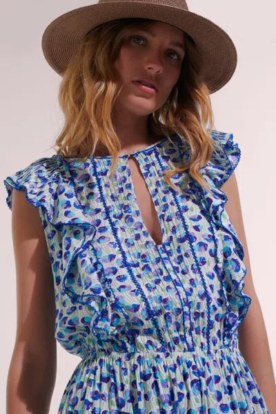 Poupette St Barth Bambi Printed Ruffled Minidress In White Blue Alamy