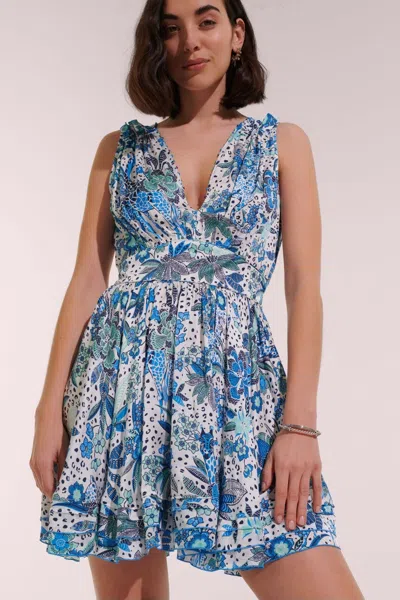 Poupette St Barth Bessie Floral Pleated Minidress In Blue Savana